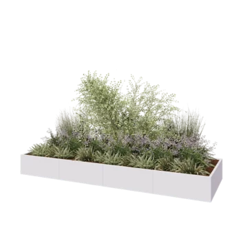 Plieninis lauko vazonas XXL - Stačiakampis - 400 x 120 x 40 cm - RAL9010 matinė (balta) - Su dugno plokšte