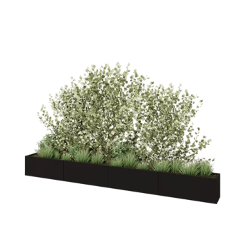 Plieninis lauko vazonas XXL - Stačiakampis - 400 x 30 x 40 cm - RAL9005 matinė (juoda) - Su dugno plokšte