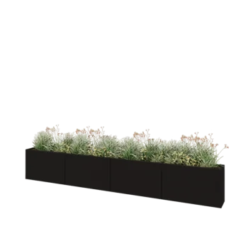Plieninis lauko vazonas XXL - Stačiakampis - 400 x 30 x 60 cm - RAL9005 matinė (juoda) - Be dugno plokštės