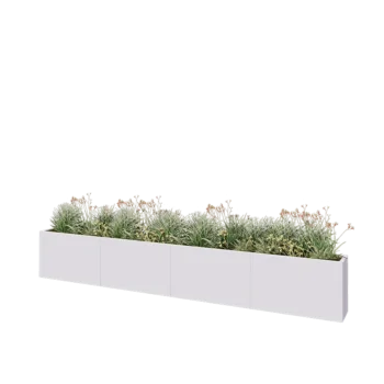 Plieninis lauko vazonas XXL - Stačiakampis - 400 x 30 x 60 cm - RAL9010 matinė (balta) - Su dugno plokšte