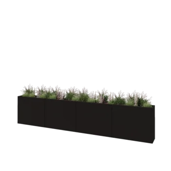 Plieninis lauko vazonas XXL - Stačiakampis - 400 x 30 x 80 cm - RAL9005 matinė (juoda) - Su dugno plokšte