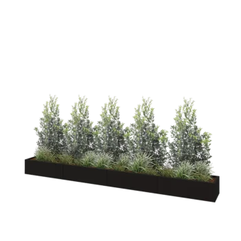 Plieninis lauko vazonas XXL - Stačiakampis - 400 x 40 x 30 cm - RAL9005 matinė (juoda) - Su dugno plokšte