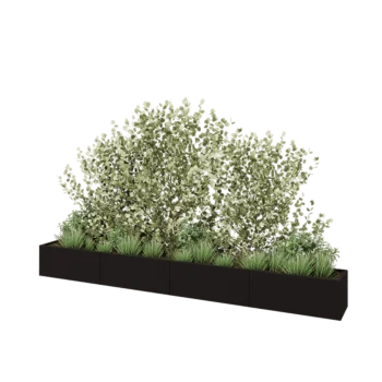 Plieninis lauko vazonas XXL - Stačiakampis - 400 x 40 x 40 cm - RAL9005 matinė (juoda) - Su dugno plokšte