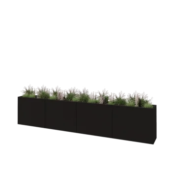Plieninis lauko vazonas XXL - Stačiakampis - 400 x 40 x 80 cm - RAL9005 matinė (juoda) - Be dugno plokštės