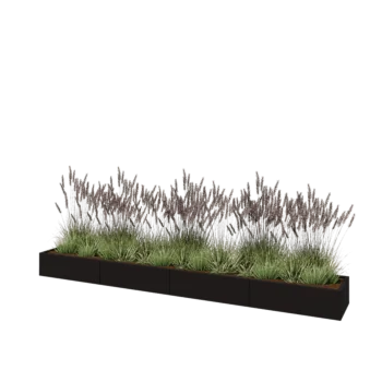 Plieninis lauko vazonas XXL - Stačiakampis - 400 x 50 x 30 cm - RAL9005 matinė (juoda) - Su dugno plokšte