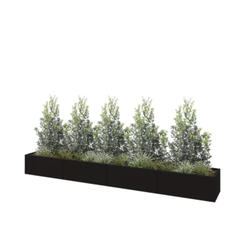 Plieninis lauko vazonas XXL - Stačiakampis - 400 x 50 x 40 cm - RAL9005 matinė (juoda) - Be dugno plokštės