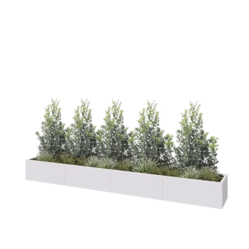 Plieninis lauko vazonas XXL - Stačiakampis - 400 x 50 x 40 cm - RAL9010 matinė (balta) - Su dugno plokšte