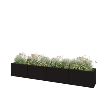 Plieninis lauko vazonas XXL - Stačiakampis - 400 x 50 x 60 cm - RAL9005 matinė (juoda) - Su dugno plokšte