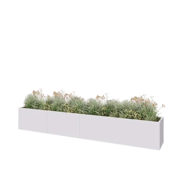 Plieninis lauko vazonas XXL - Stačiakampis - 400 x 50 x 60 cm - RAL9010 matinė (balta) - Su dugno plokšte
