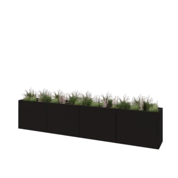 Plieninis lauko vazonas XXL - Stačiakampis - 400 x 50 x 80 cm - RAL9005 matinė (juoda) - Be dugno plokštės