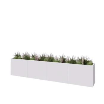 Plieninis lauko vazonas XXL - Stačiakampis - 400 x 50 x 80 cm - RAL9010 matinė (balta) - Su dugno plokšte