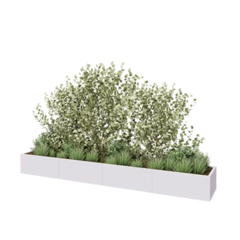 Plieninis lauko vazonas XXL - Stačiakampis - 400 x 60 x 40 cm - RAL9010 matinė (balta) - Su dugno plokšte