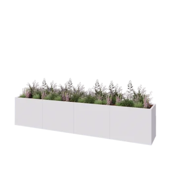 Plieninis lauko vazonas XXL - Stačiakampis - 400 x 60 x 80 cm - RAL9010 matinė (balta) - Su dugno plokšte