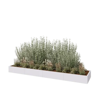 Plieninis lauko vazonas XXL - Stačiakampis - 400 x 80 x 30 cm - RAL9010 matinė (balta) - Su dugno plokšte