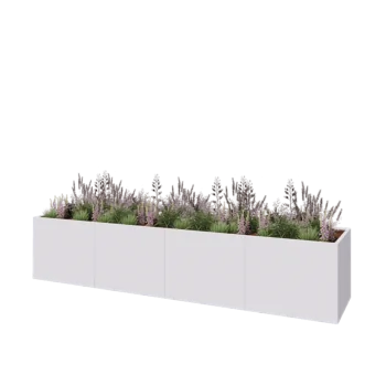 Plieninis lauko vazonas XXL - Stačiakampis - 400 x 80 x 80 cm - RAL9010 matinė (balta) - Su dugno plokšte