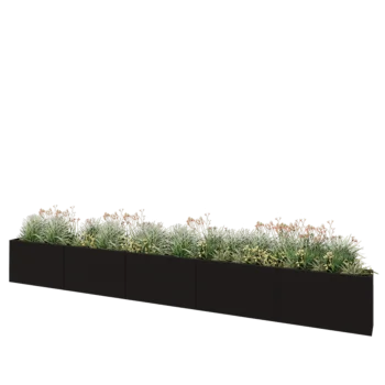 Plieninis lauko vazonas XXL - Stačiakampis - 500 x 30 x 60 cm - RAL9005 matinė (juoda) - Su dugno plokšte
