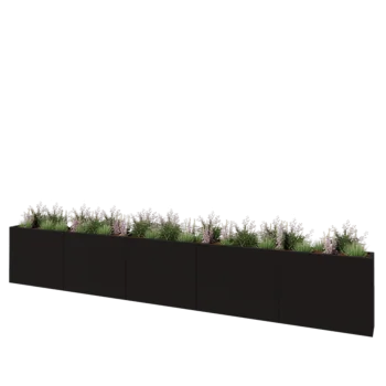 Plieninis lauko vazonas XXL - Stačiakampis - 500 x 30 x 80 cm - RAL9005 matinė (juoda) - Su dugno plokšte