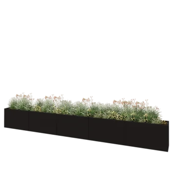 Plieninis lauko vazonas XXL - Stačiakampis - 500 x 40 x 60 cm - RAL9005 matinė (juoda) - Su dugno plokšte