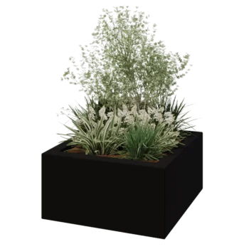 Stiklo pluošto vazonai - Kvadratinis - 80 x 80 x 40 cm - RAL9005 matinis (juodas) - Su dugnu